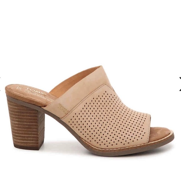 TOMS Majorca Neutral Peep Toe Mule Sandal Sandstorm Nubuck Heel Woman's' Size 12 - Picture 1 of 9